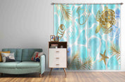 3D Watercolor Sea Turtle Shell Starfish Conch Golden Curtains and Drapes LLL 378- Jess Art Decoration