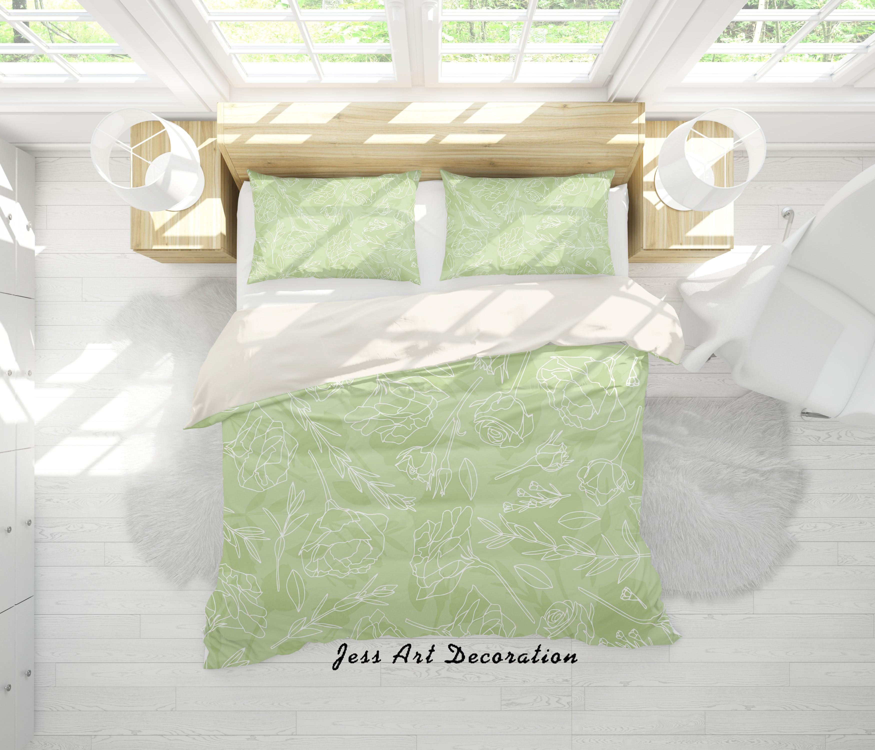 3D Line Drawing Floral Green Quilt Cover Set Bedding Set Pillowcases 39- Jess Art Decoration