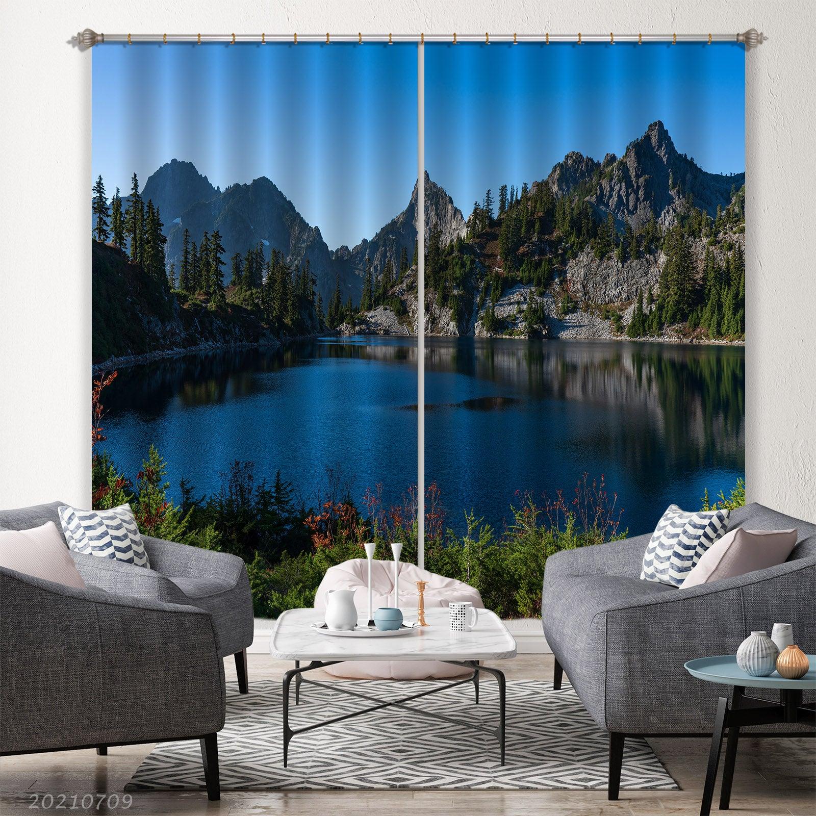 3D Mountain Forest Lake Nature Landscape Curtains and Drapes LQH 77- Jess Art Decoration
