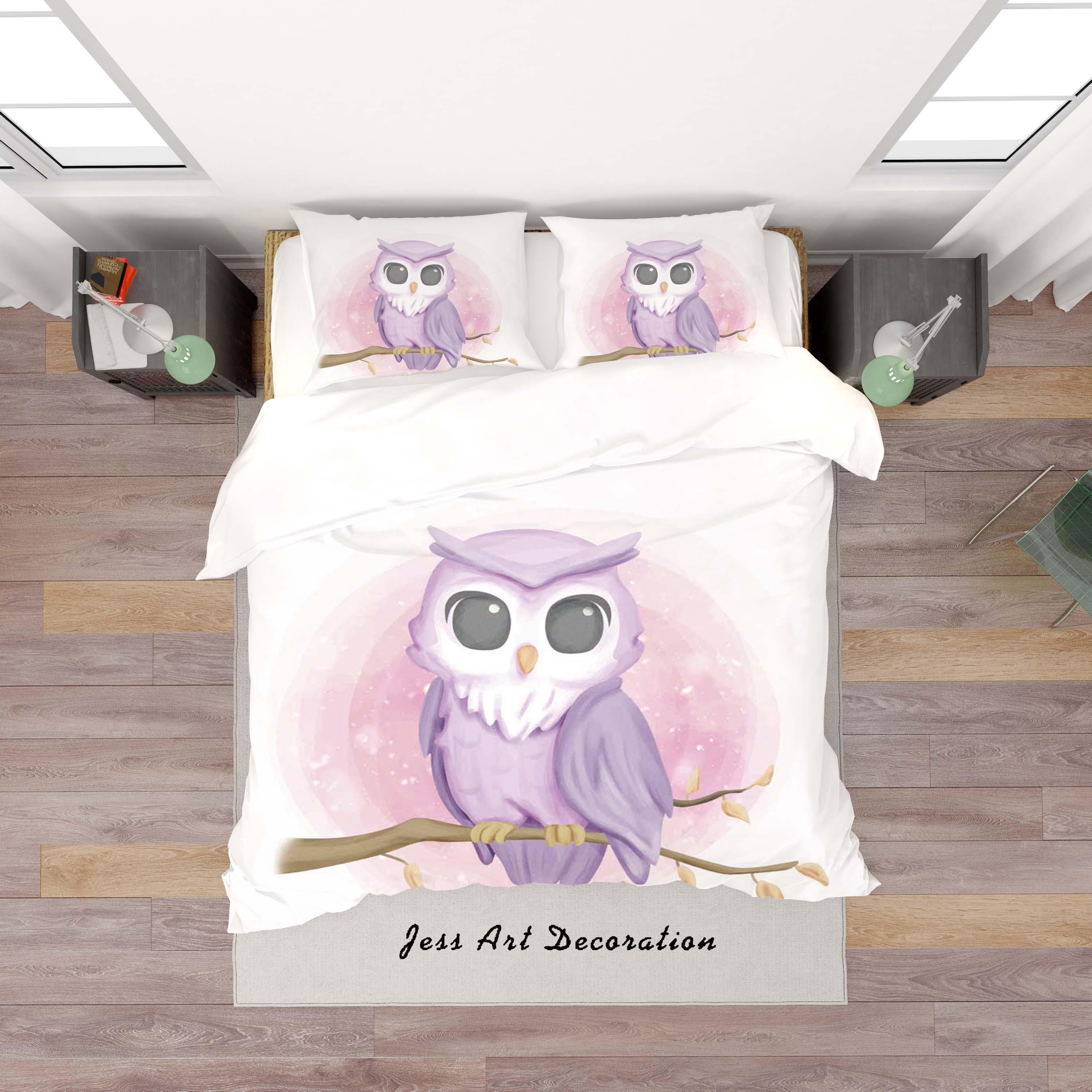 3D White Owl Quilt Cover Set Bedding Set Duvet Cover Pillowcases SF83- Jess Art Decoration