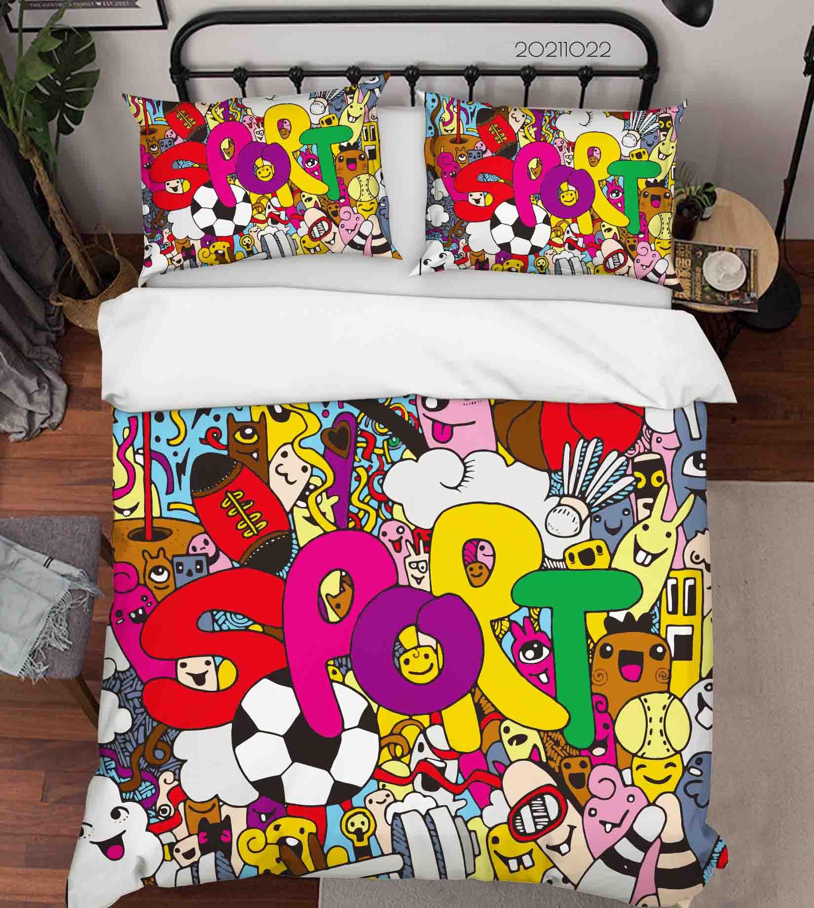 3D Colored Sport Monster Doodle Quilt Cover Set Bedding Set Duvet Cover Pillowcases 83- Jess Art Decoration