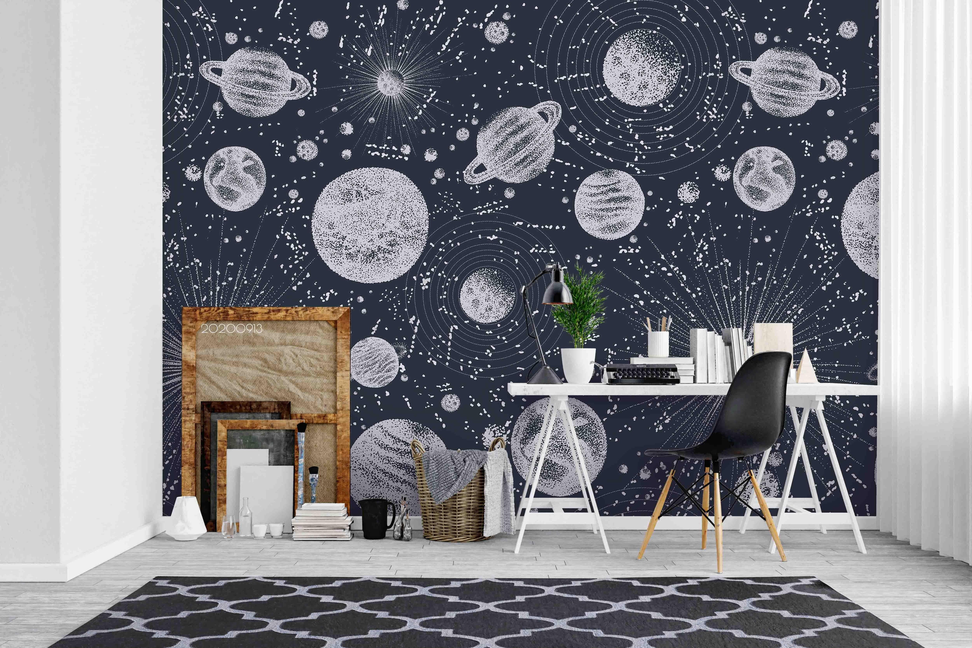 3D Space Saturn Nebula Planet Star Wall Mural Wallpaper LXL 665- Jess Art Decoration