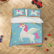 3D Blue Unicorn Quilt Cover Set Bedding Set Duvet Cover Pillowcases SF182- Jess Art Decoration