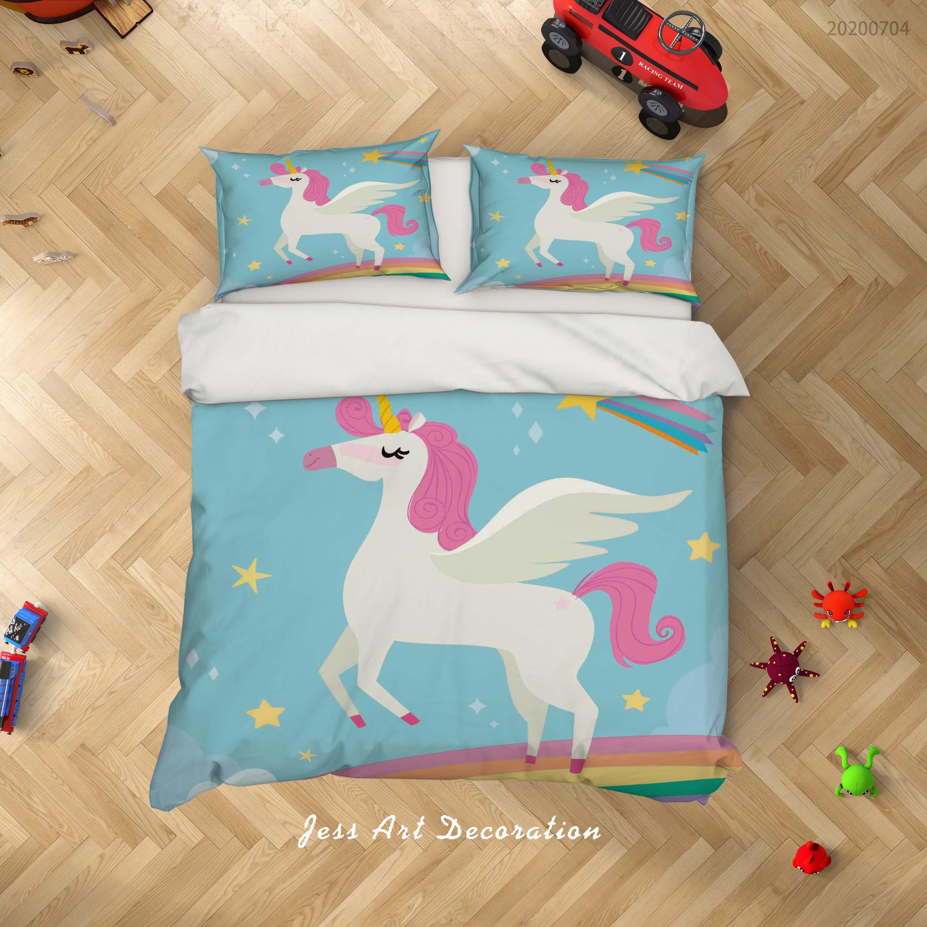 3D Blue Unicorn Quilt Cover Set Bedding Set Duvet Cover Pillowcases SF182- Jess Art Decoration