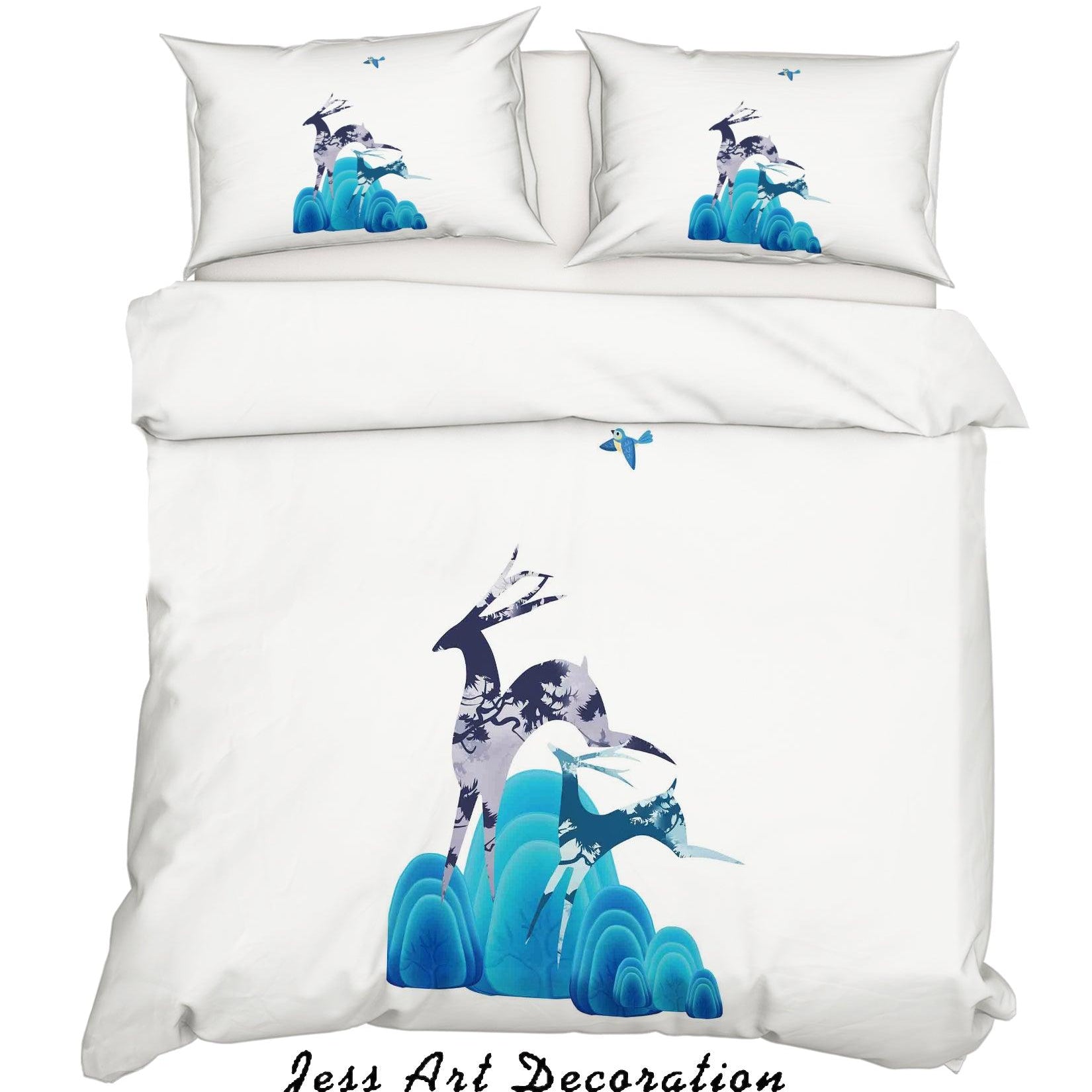 3D White Mountains Elk Quilt Cover Set Bedding Set Pillowcases 102- Jess Art Decoration