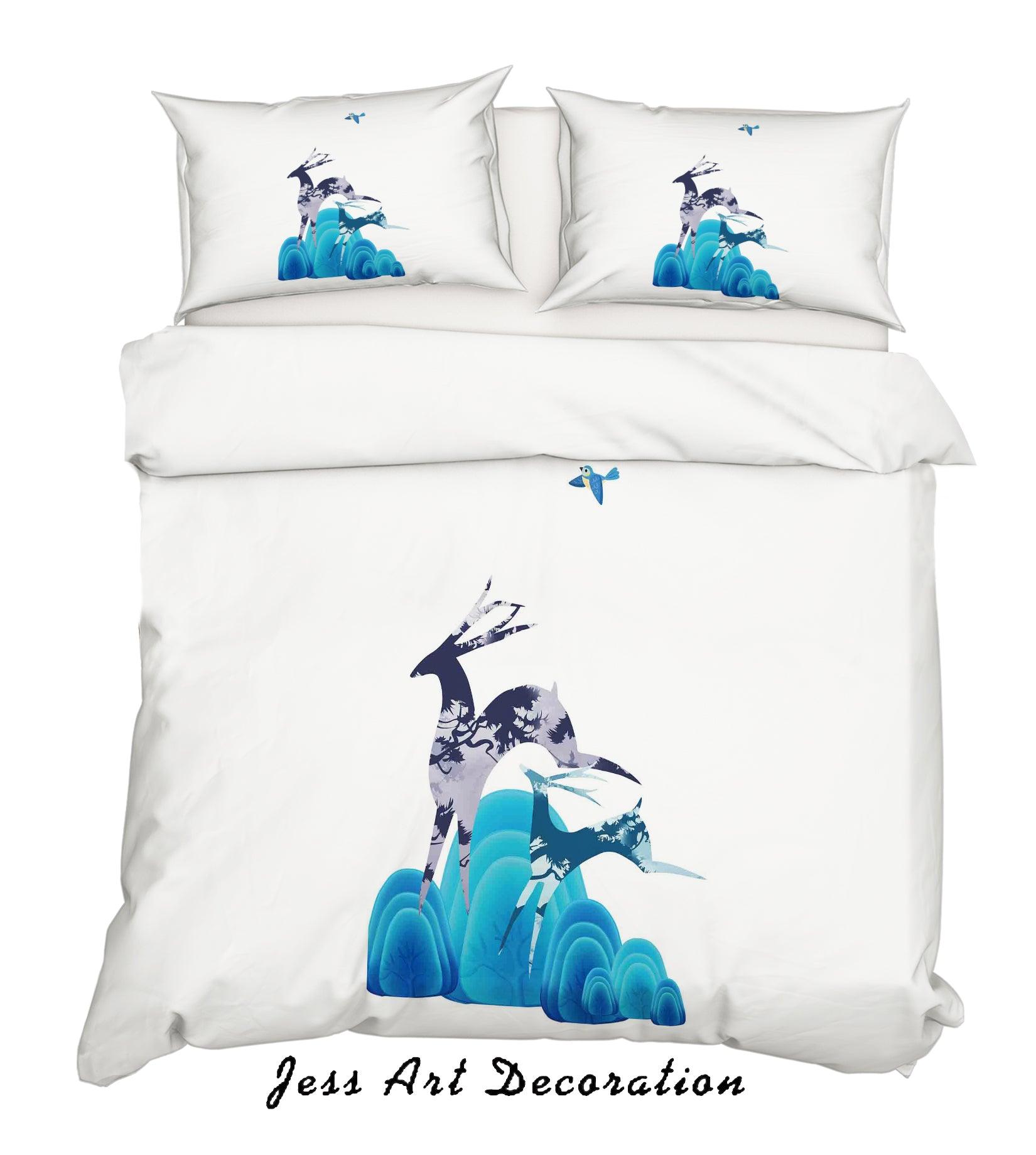 3D White Mountains Elk Quilt Cover Set Bedding Set Pillowcases 102- Jess Art Decoration