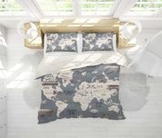 3D Gray World Map Transportation Quilt Cover Set Bedding Set Pillowcases 30- Jess Art Decoration