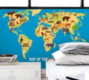 3D Blue World Animal Map Wall Mural Wallpaper LQH 87- Jess Art Decoration