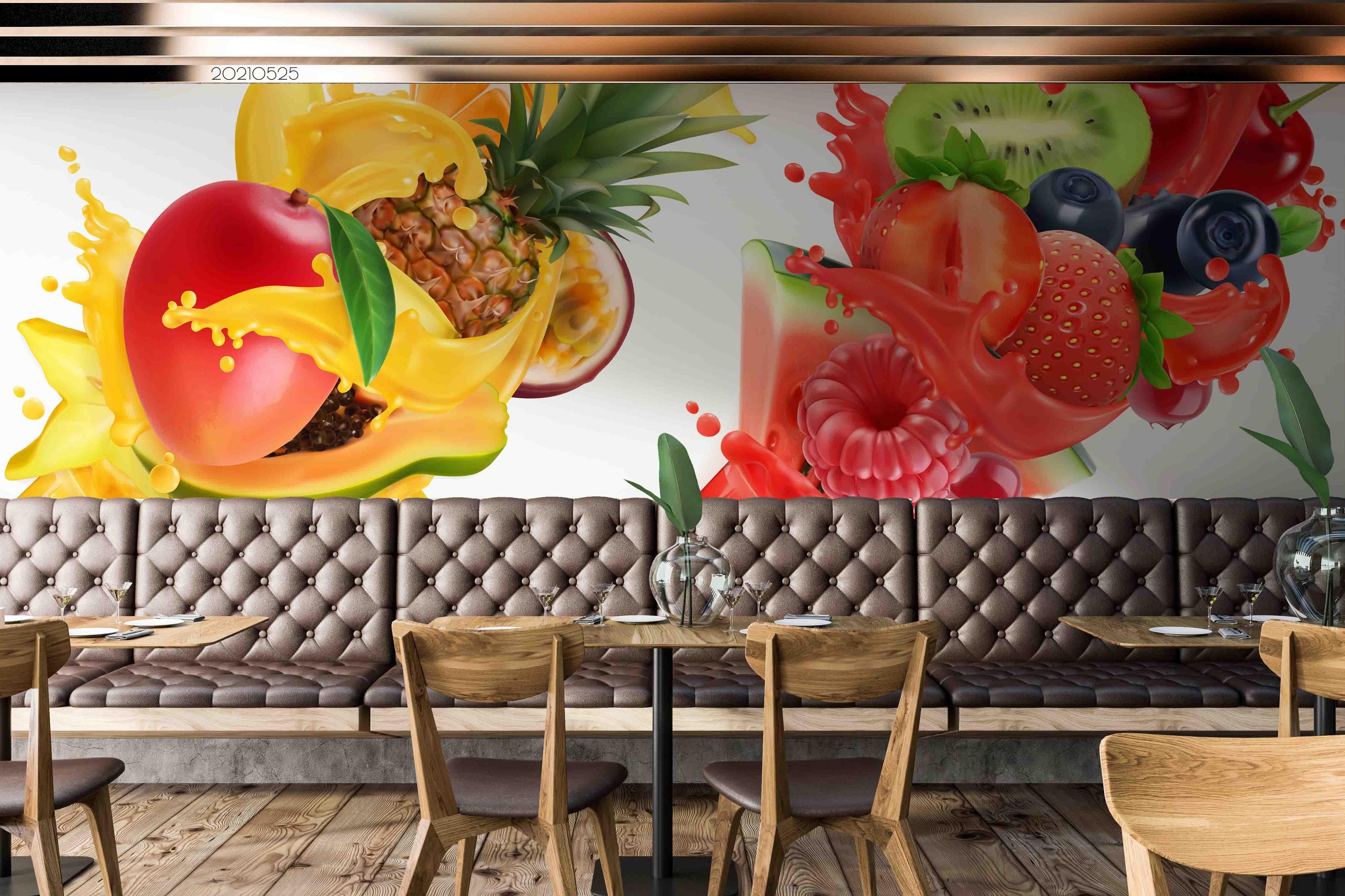 3D Tropical Fruits Burst Mixed Juice Yellow Red Wall Mural Wallpaper SWW40- Jess Art Decoration