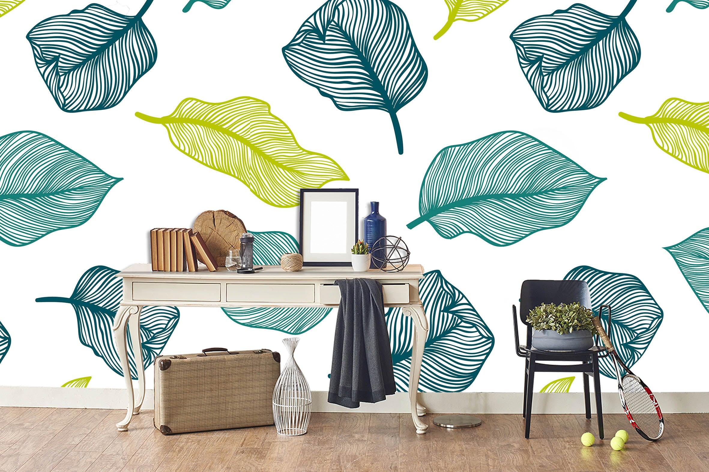 3D Hand Painting Blue Yellow Leaves Wall Mural Wallpaper 07- Jess Art Decoration