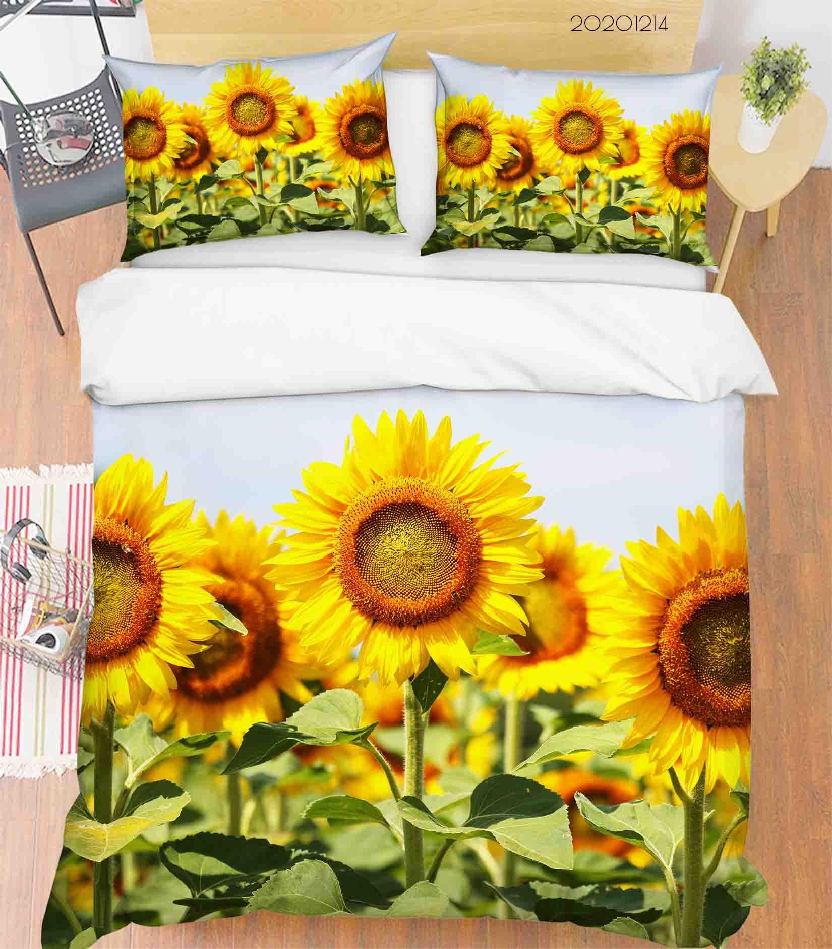 3D Sun Flower Yellow Floral Quilt Cover Set Bedding Set Duvet Cover Pillowcases LXL- Jess Art Decoration