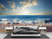3D Seaside Sunset Waves sunset ocean wave landscape wall mural wallpaper for bedroom - view 2