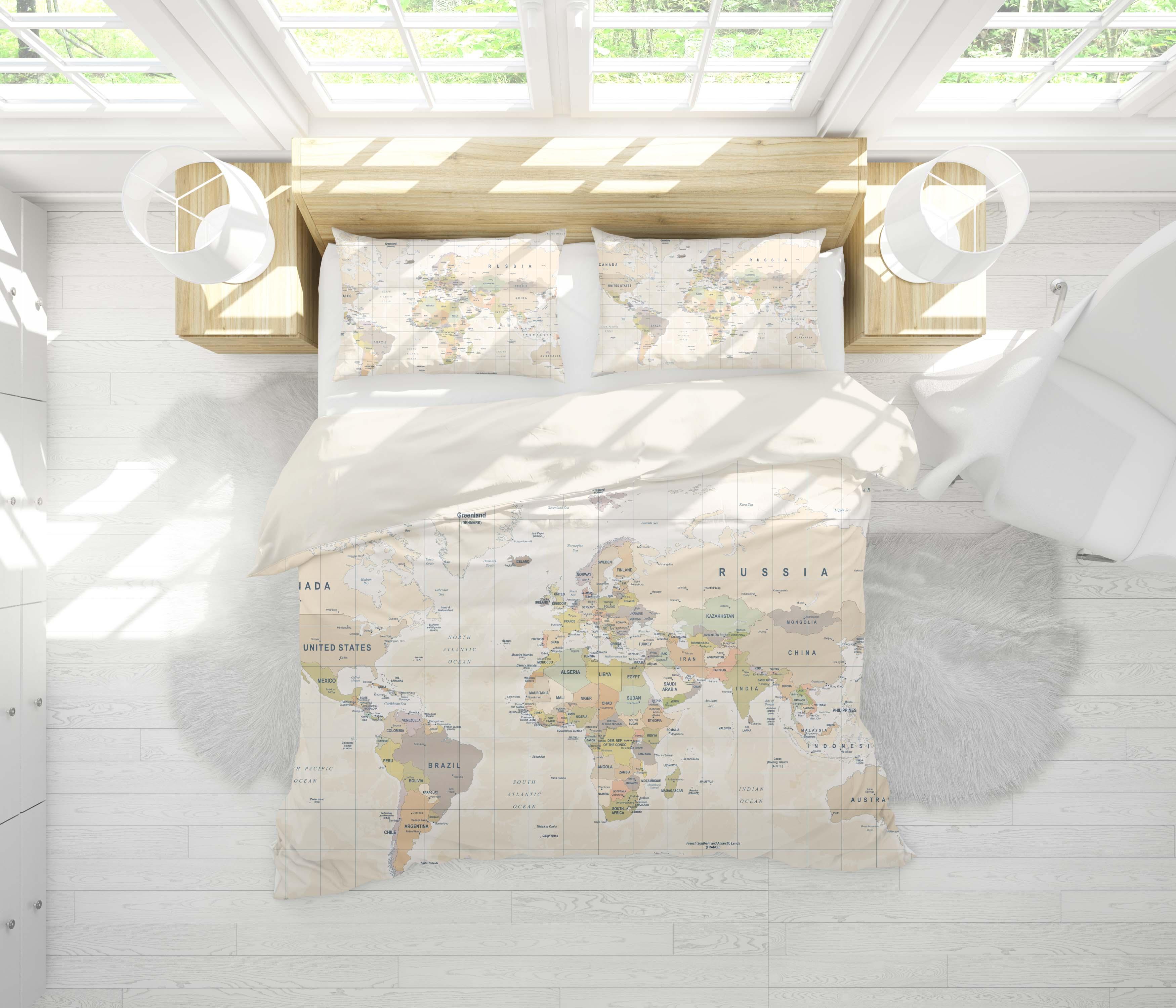 3D World Map Quilt Cover Set Bedding Set Pillowcases 70- Jess Art Decoration