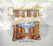 3D Oil Painting City House Bridge Quilt Cover Set Bedding Set Duvet Cover Pillowcases A071 LQH- Jess Art Decoration