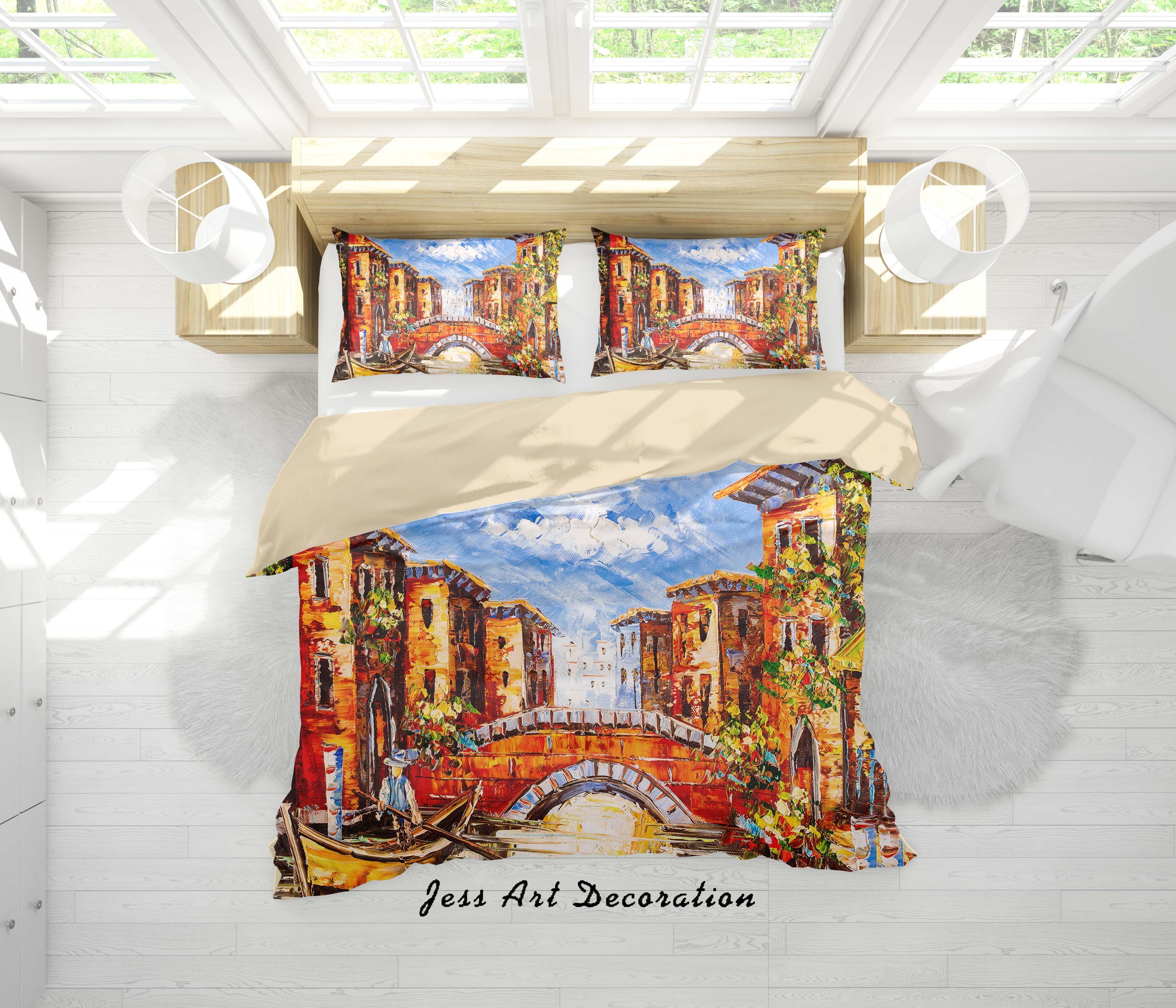 3D Oil Painting City House Bridge Quilt Cover Set Bedding Set Duvet Cover Pillowcases A071 LQH- Jess Art Decoration