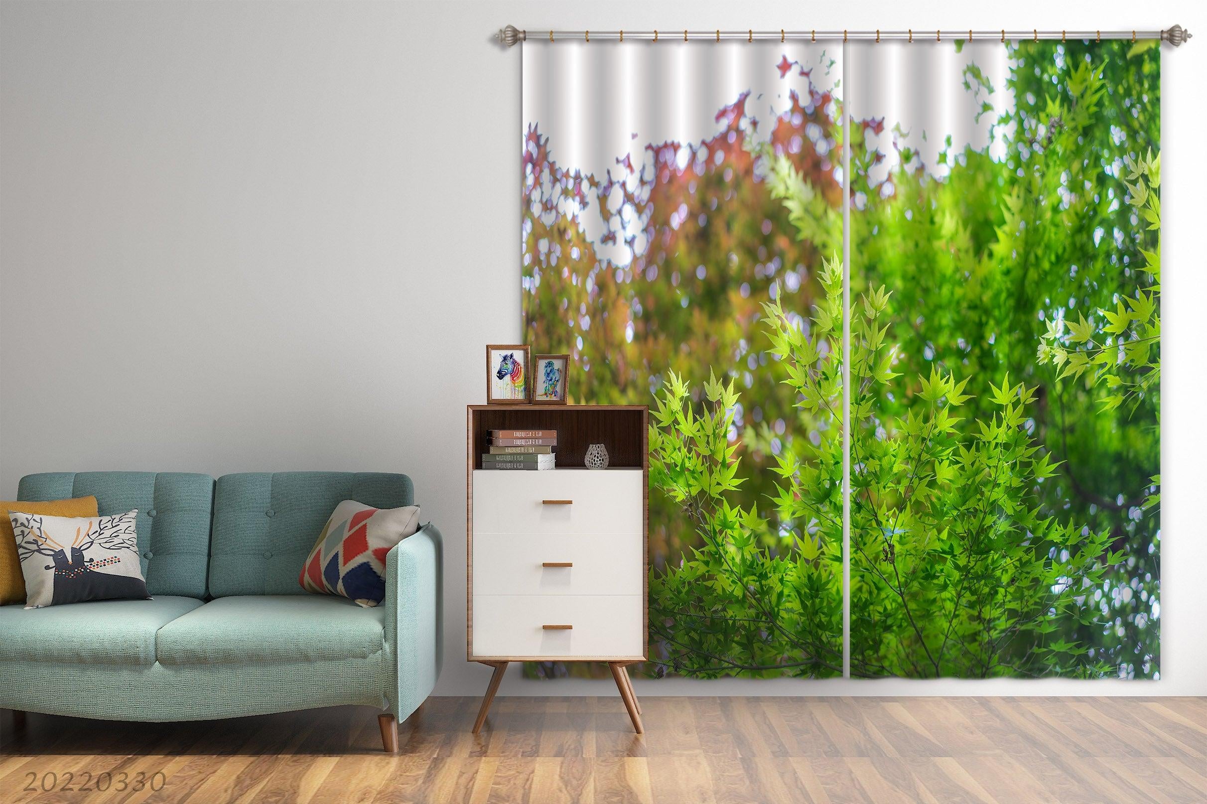 3D Nature Green Japan Maple Scenery Curtains and Drapes GD 3635- Jess Art Decoration
