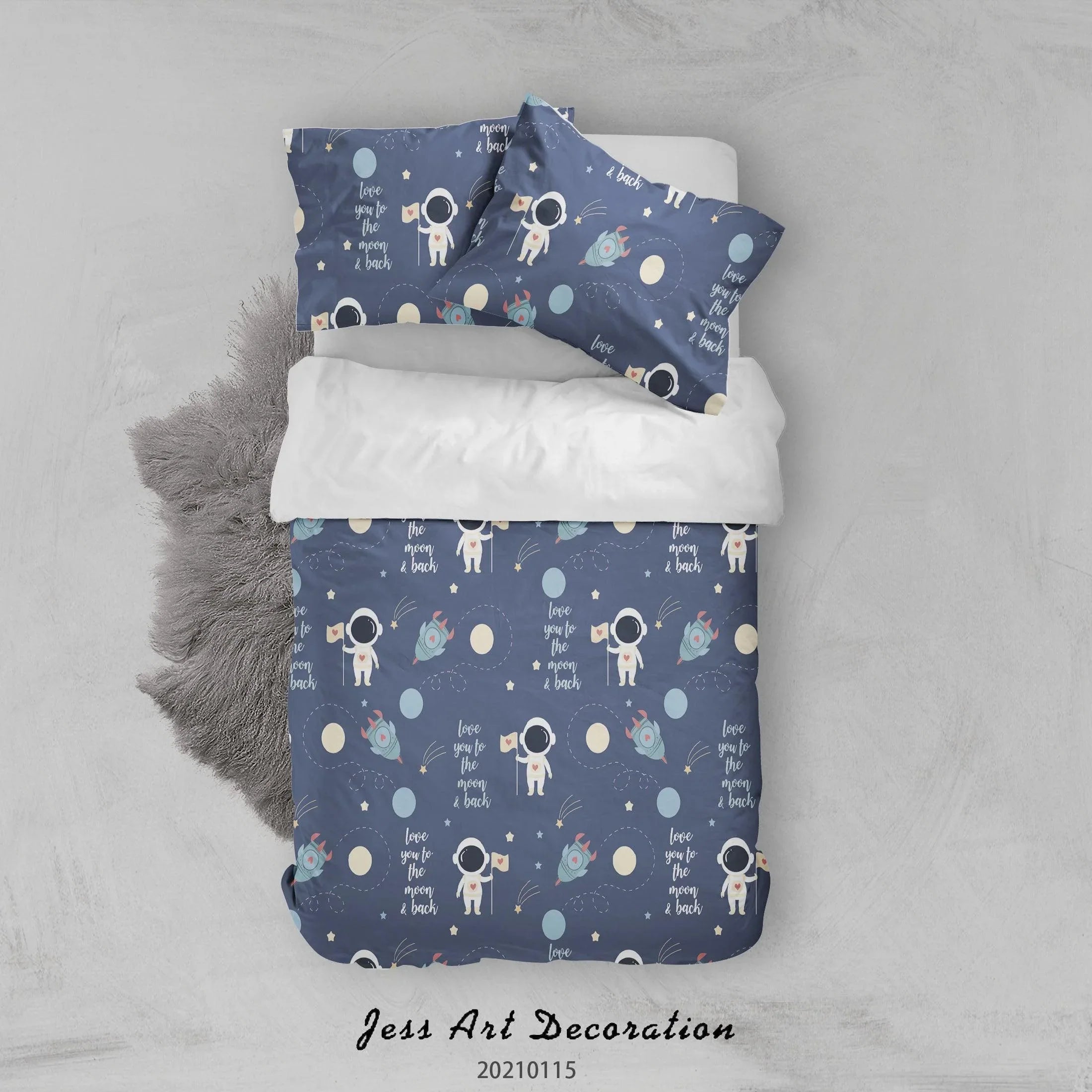 3D Cartoon Space Astronaut Quilt Cover Set Bedding Set Duvet Cover Pillowcases 55- Jess Art Decoration