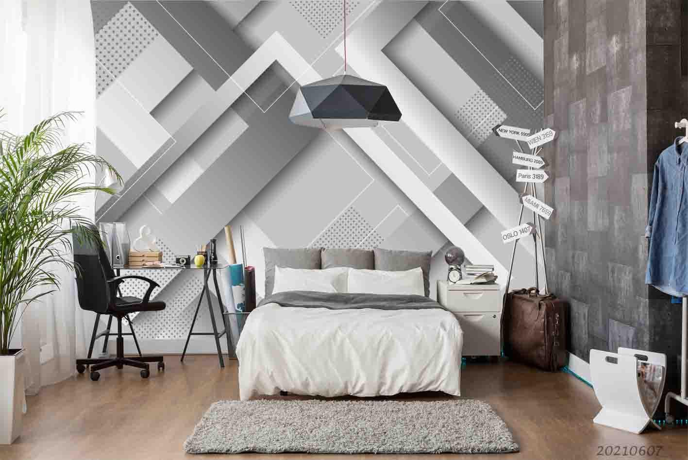 3D  Abstract Art Geometry Stereo Gray White Effect Wall Mural Wallpaper SWW1123- Jess Art Decoration