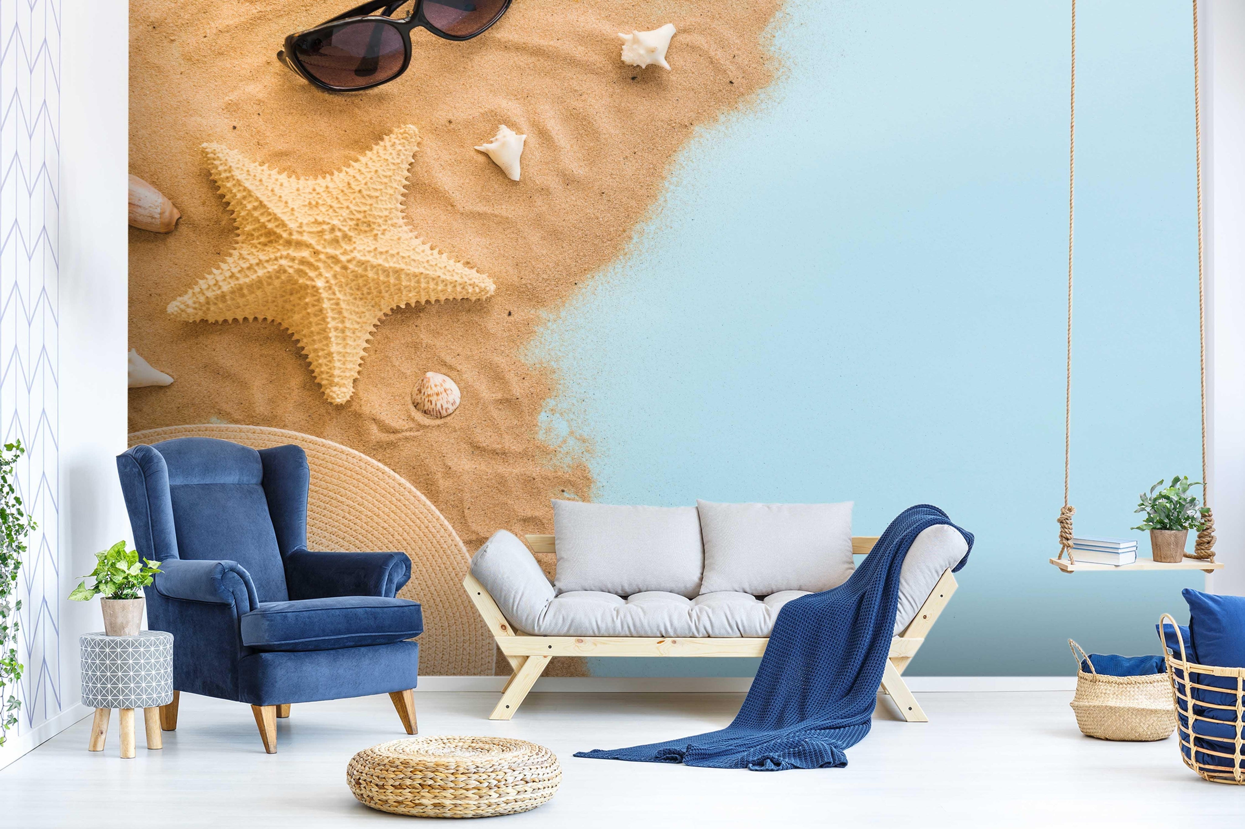 3D starfish sunglasses beach wall mural wallpaper 90- Jess Art Decoration