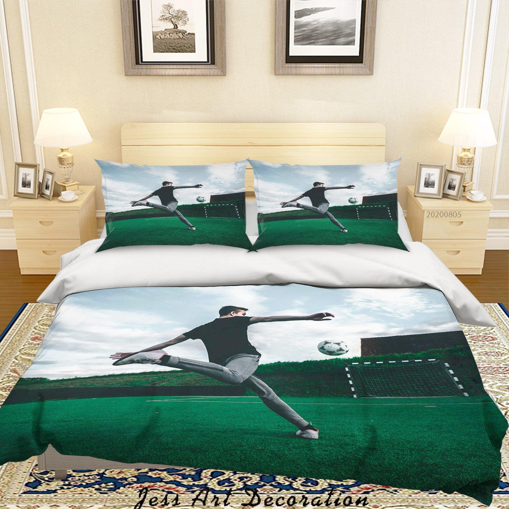 3D Football Player Shooting Soccer Quilt Cover Set Bedding Set Duvet Cover Pillowcases LXL 73- Jess Art Decoration