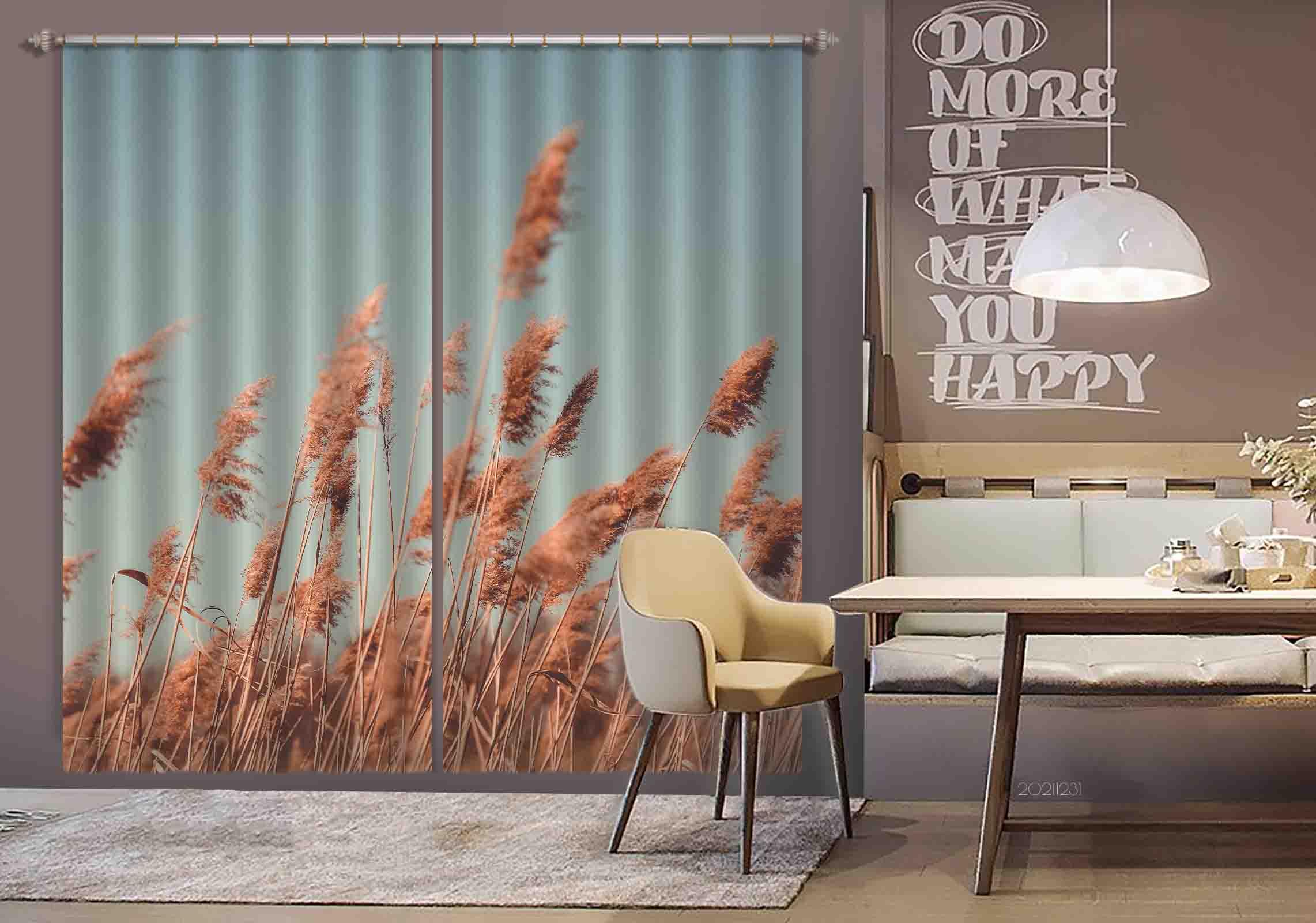 3D Golden Reed Blue Sky Curtains and Drapes GD 19- Jess Art Decoration