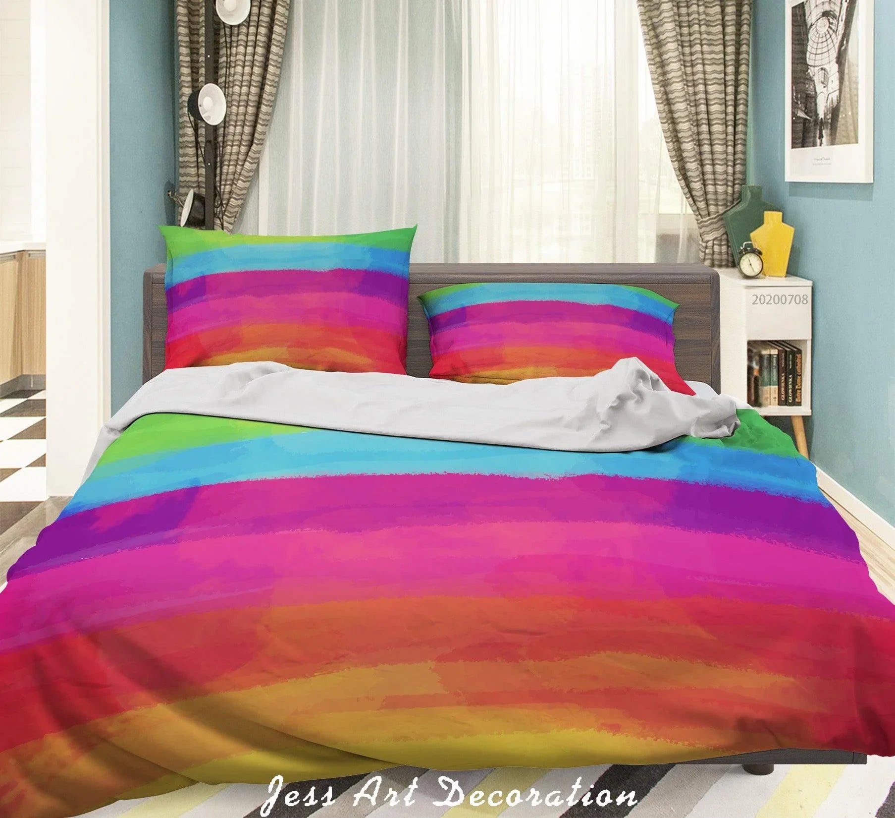 3D Watercolor Rainbow Quilt Cover Set Bedding Set Duvet Cover Pillowcases SF20- Jess Art Decoration
