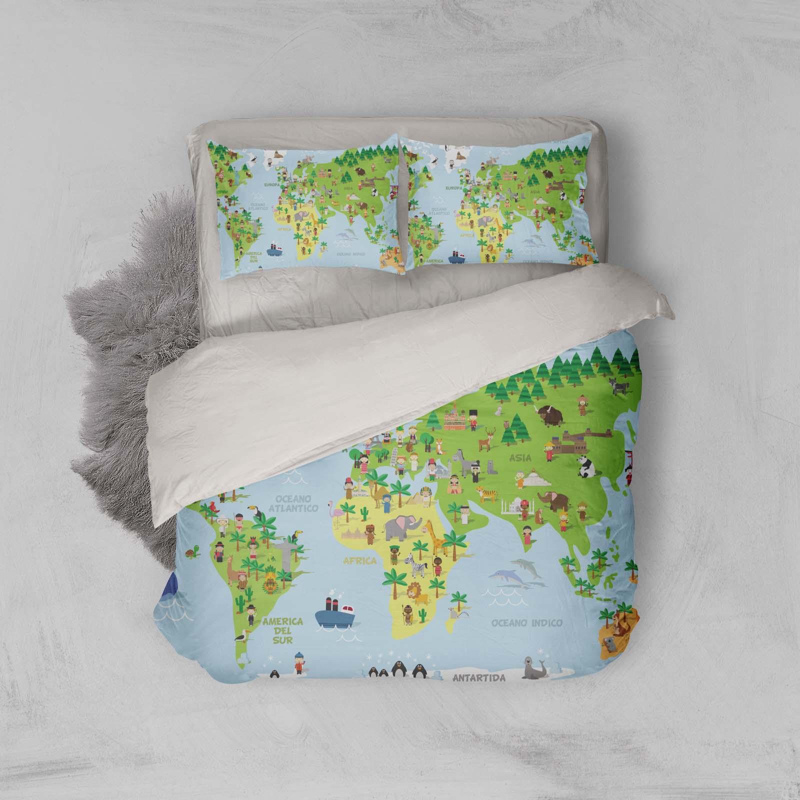 3D Green Animals World Map Quilt Cover Set Bedding Set Pillowcases 55- Jess Art Decoration