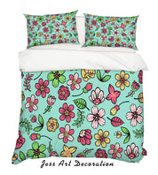 3D Cartoon Flower Green Quilt Cover Set Bedding Set Pillowcases 99- Jess Art Decoration