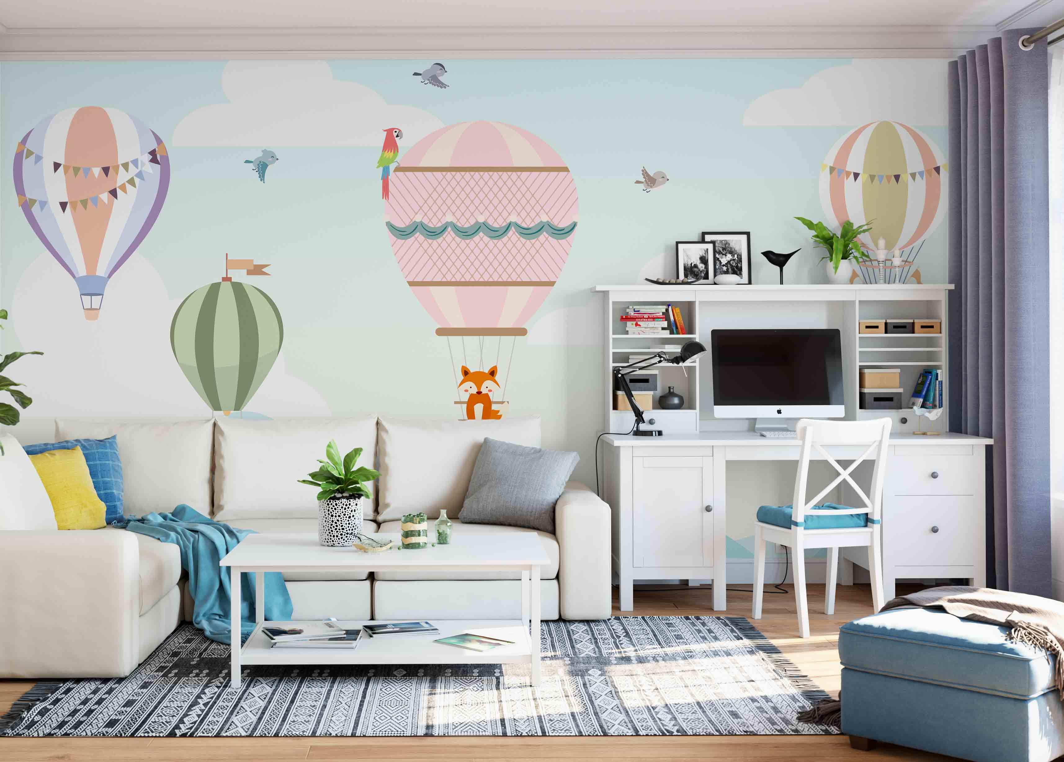 3D Bird Fox Hot Air Balloon Wall Mural Wallpaper 27- Jess Art Decoration
