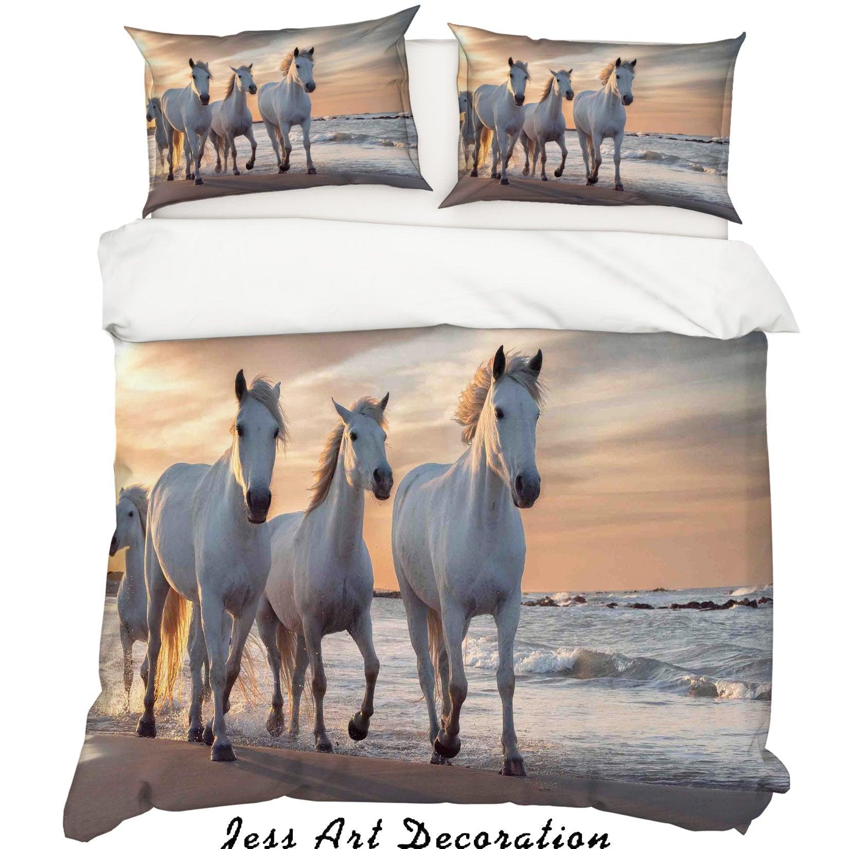 3D White Horse Quilt Cover Set Bedding Set Pillowcases SF01- Jess Art Decoration