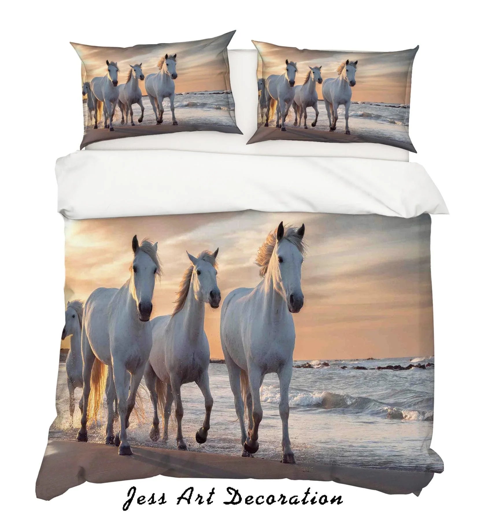 3D White Horse Quilt Cover Set Bedding Set Pillowcases SF01- Jess Art Decoration