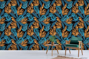 3D Hand Drawn Blue Yellow Leaves Plant Pattern Wall Mural Wallpaper LXL- Jess Art Decoration