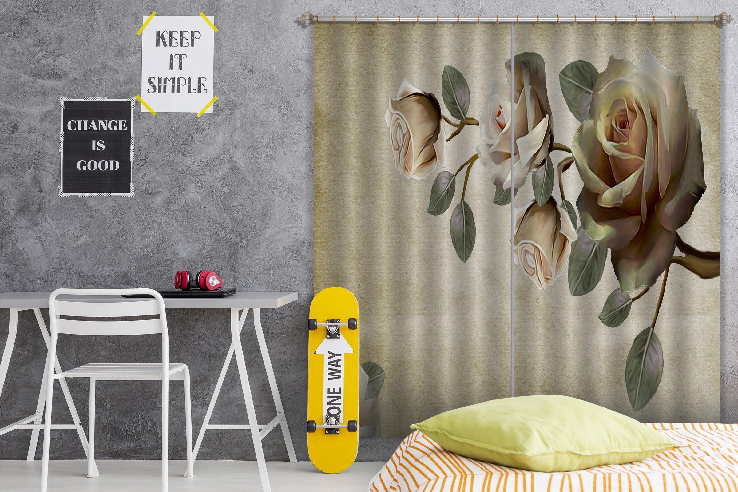 3D Vintage Rose Pattern Curtains and Drapes A71- Jess Art Decoration