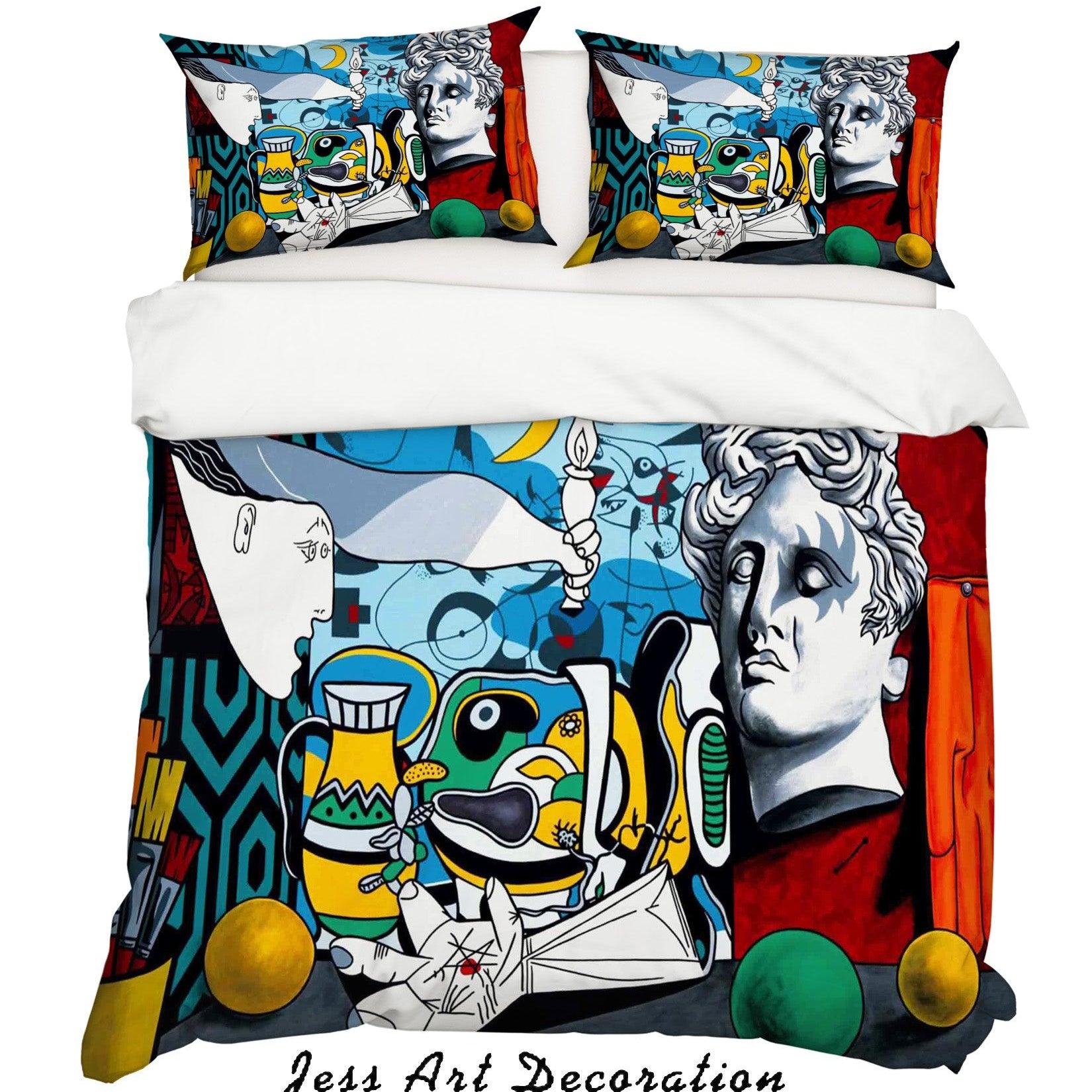 3D Abstract Colorful Moon White Statue Quilt Cover Set Bedding Set Duvet Cover Pillowcases LXL- Jess Art Decoration