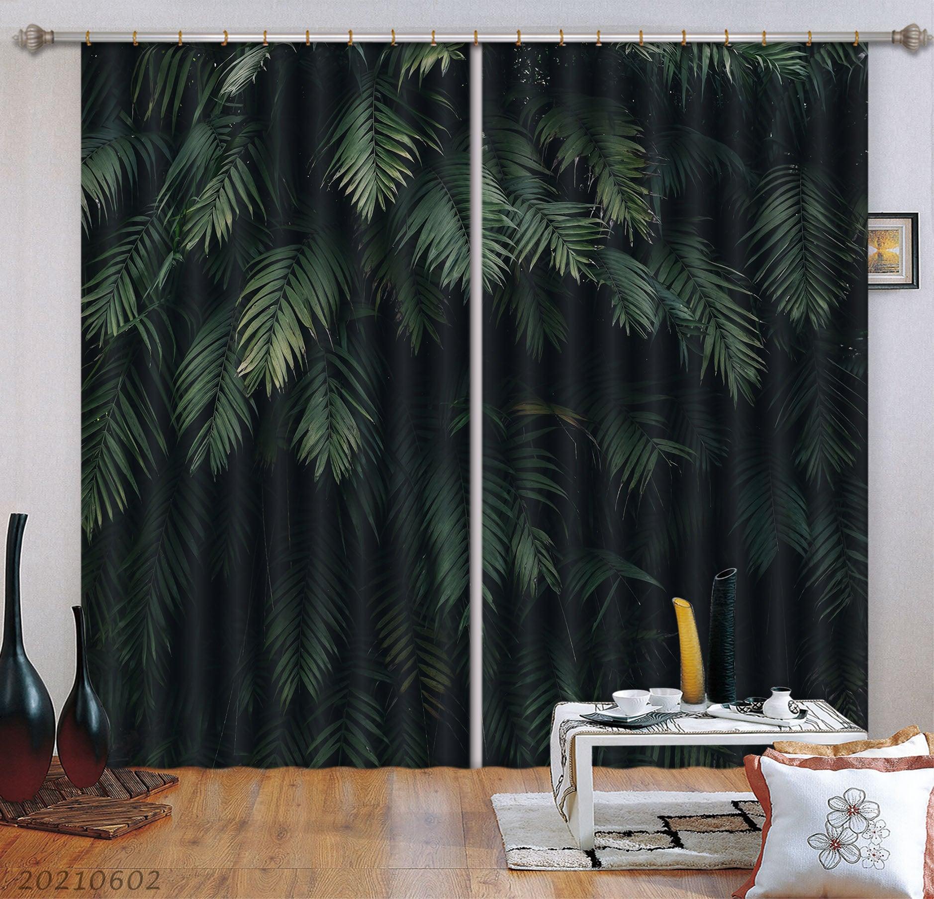 3D Vintage Dark Green Leaf Curtains and Drapes GD 676- Jess Art Decoration