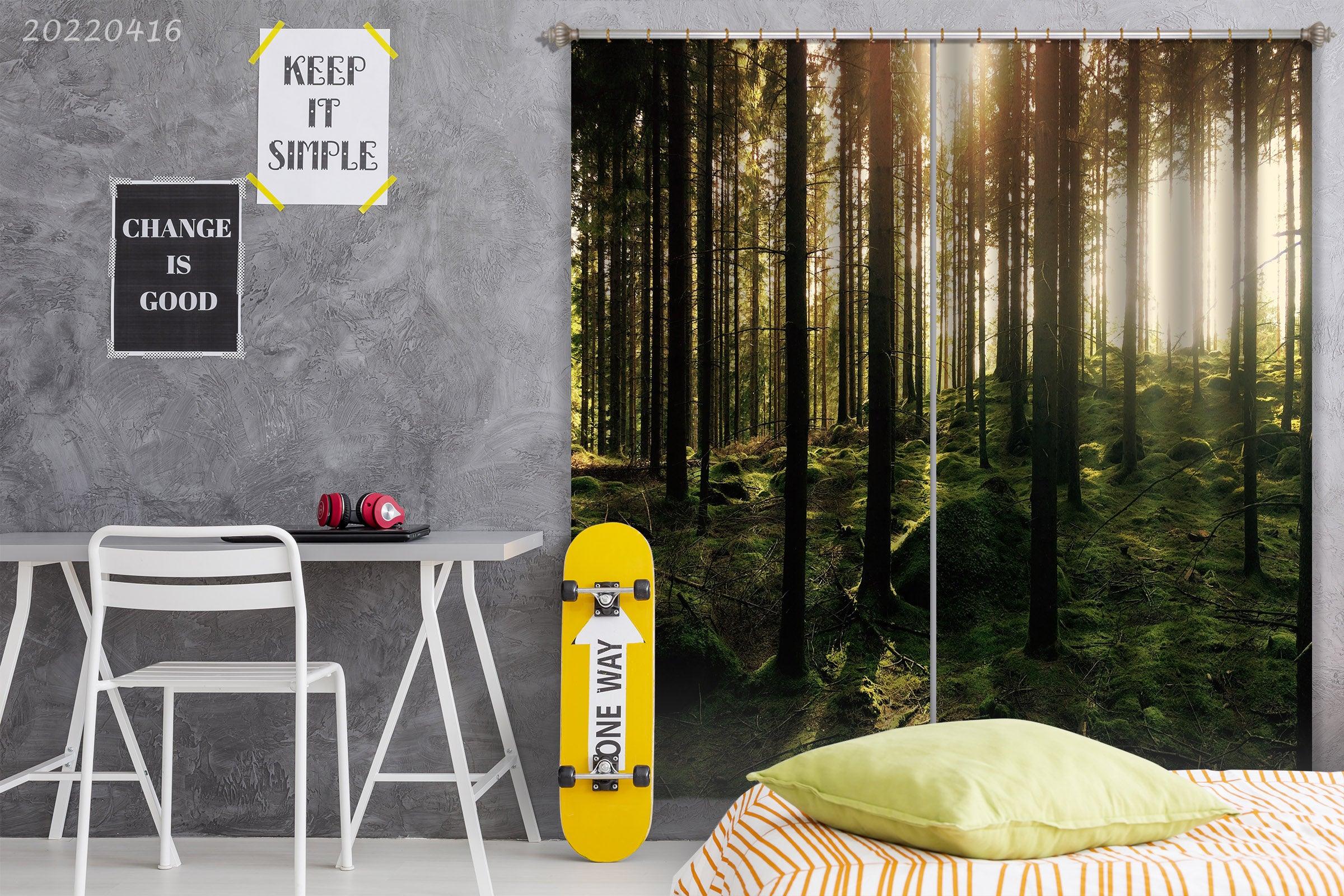 3D Woods Tree Sunbeam Green Vegetation Curtains and Drapes GD 4497- Jess Art Decoration