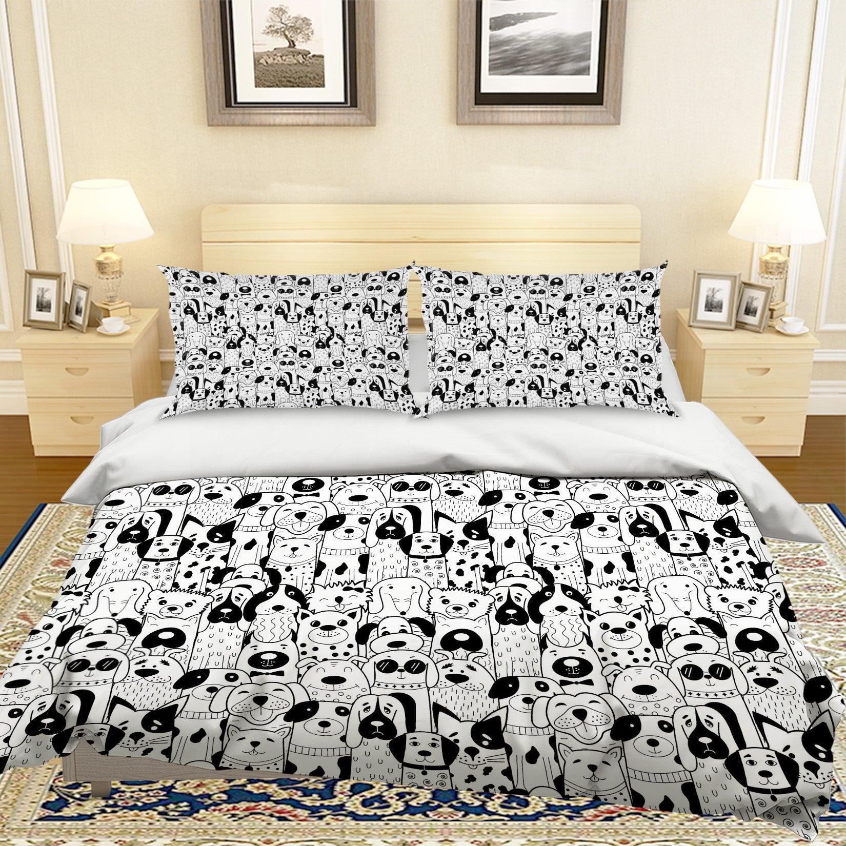 3D Black White Dog  Quilt Cover Set Bedding Set Pillowcases 68- Jess Art Decoration
