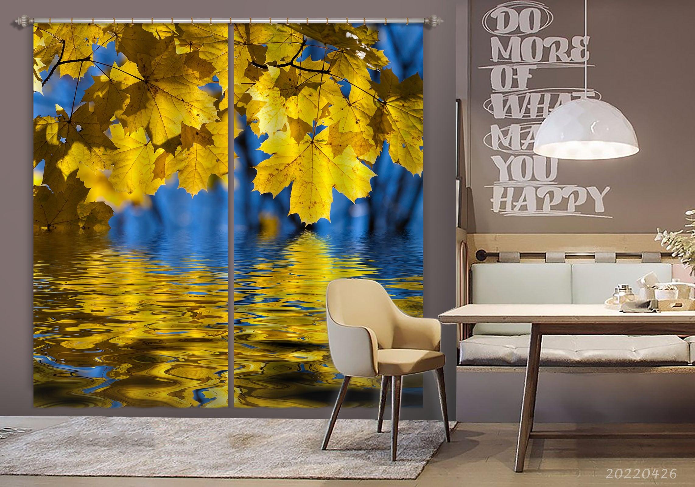 3D Yellow Leaf Water Surface Reflection Curtains and Drapes GD 4952- Jess Art Decoration