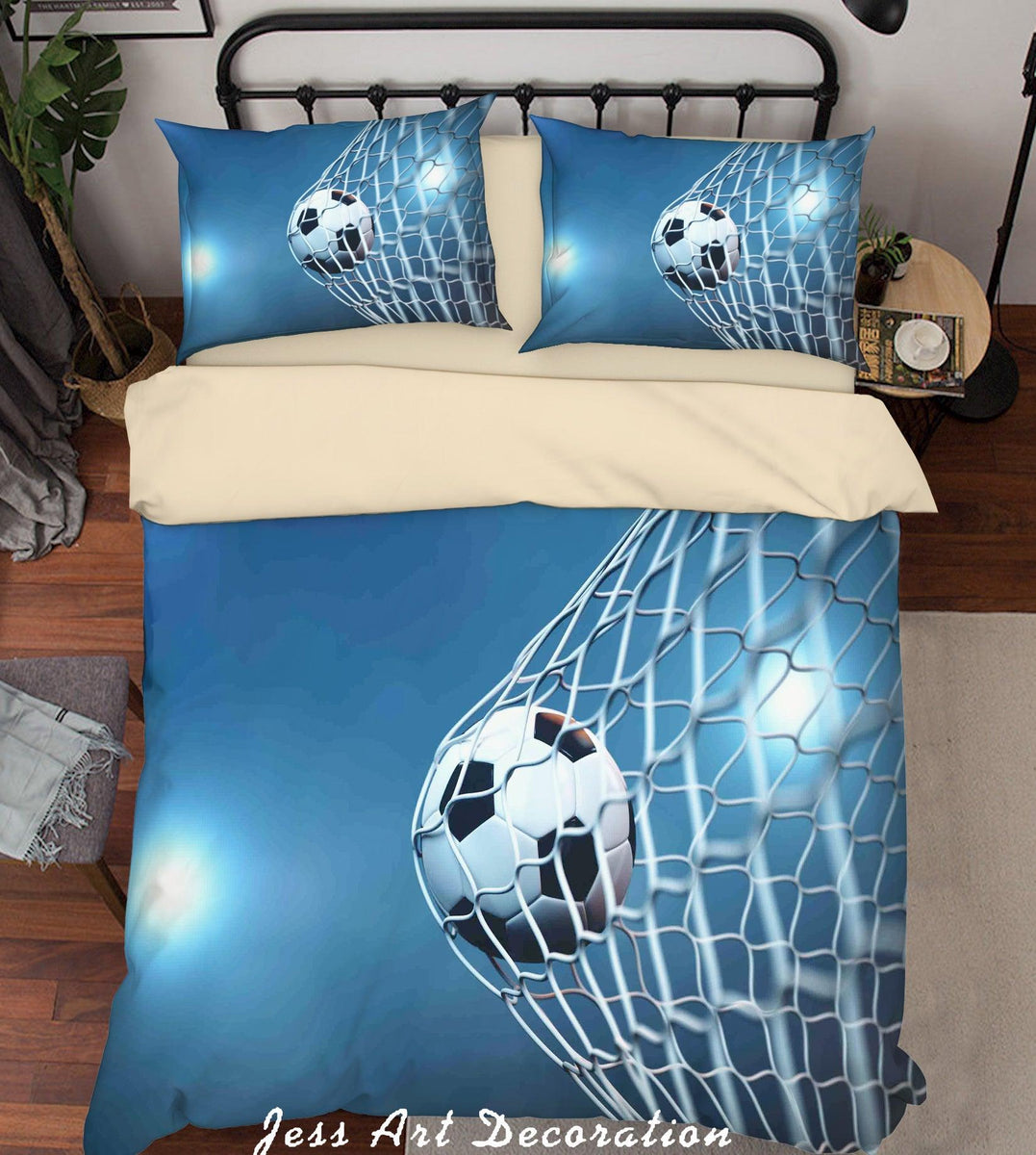 3D Blue Football Soccer Goal Quilt Cover Set Bedding Set Duvet Cover ...