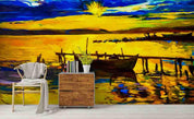 3D Ocean Boat Sunset Oil Painting Wall Mural Wallpaper  sww 39- Jess Art Decoration