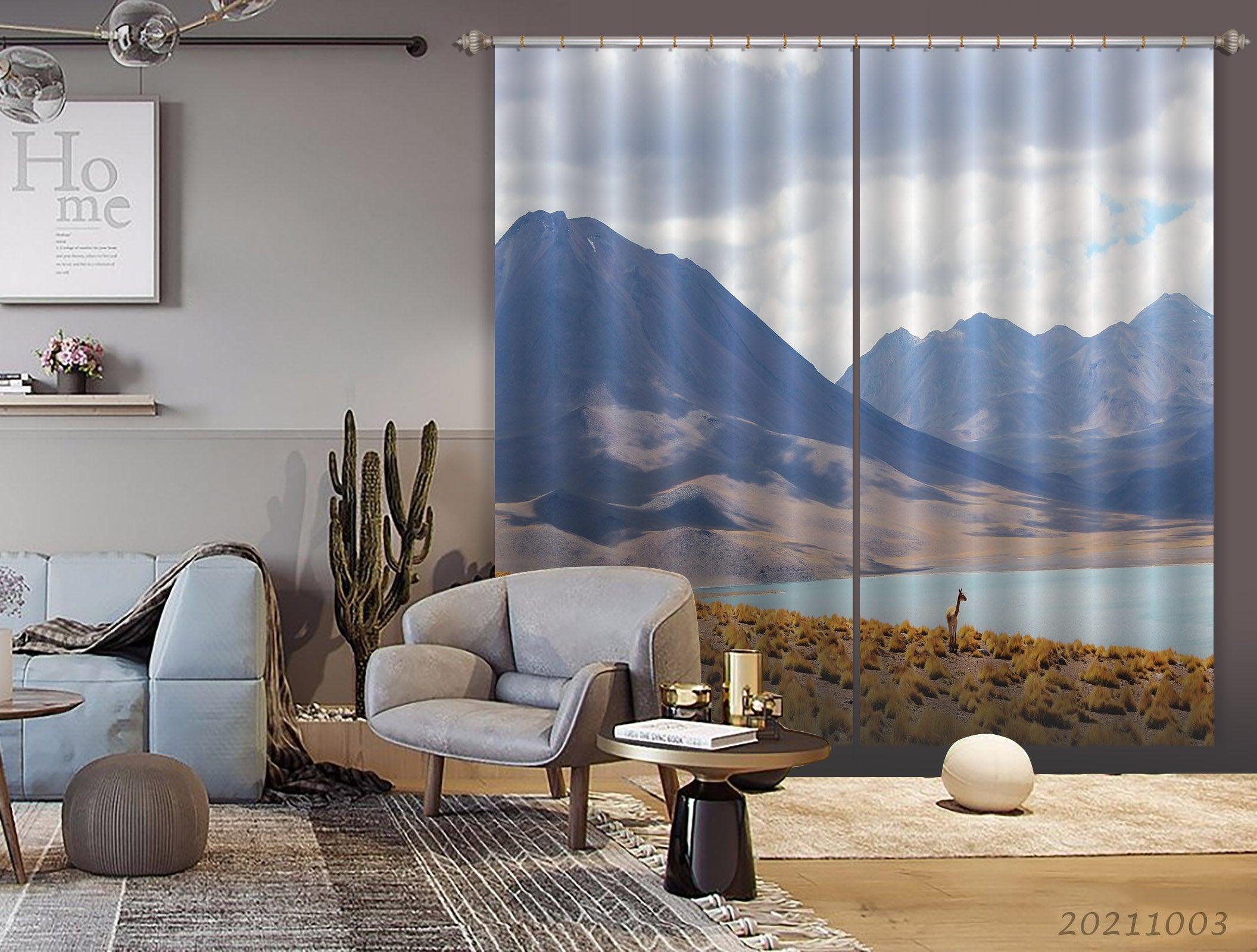 3D Sky Mountain Lake Nature Landscape Curtains and Drapes LQH 241- Jess Art Decoration