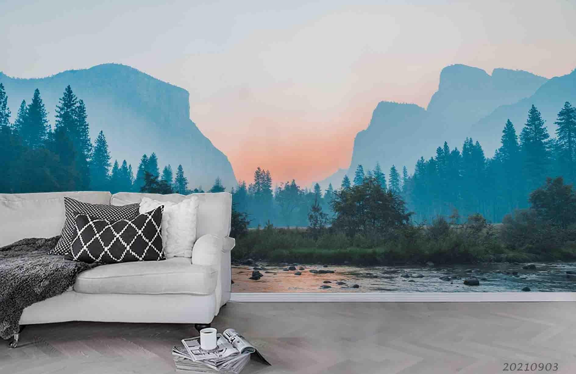 3D Sky Forest River Landscape Wall Mural Wallpaper LQH 102- Jess Art Decoration