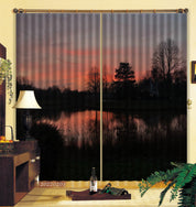 3D Black Woods Lake Red Sky Curtains and Drapes GD 1146- Jess Art Decoration