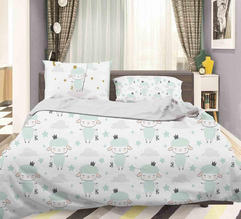 3D Green Sheep Star Clouds Quilt Cover Set Bedding Set Pillowcases 90- Jess Art Decoration
