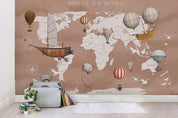 3D Hot Air Balloon World Map Wall Mural Wallpaper 14- Jess Art Decoration