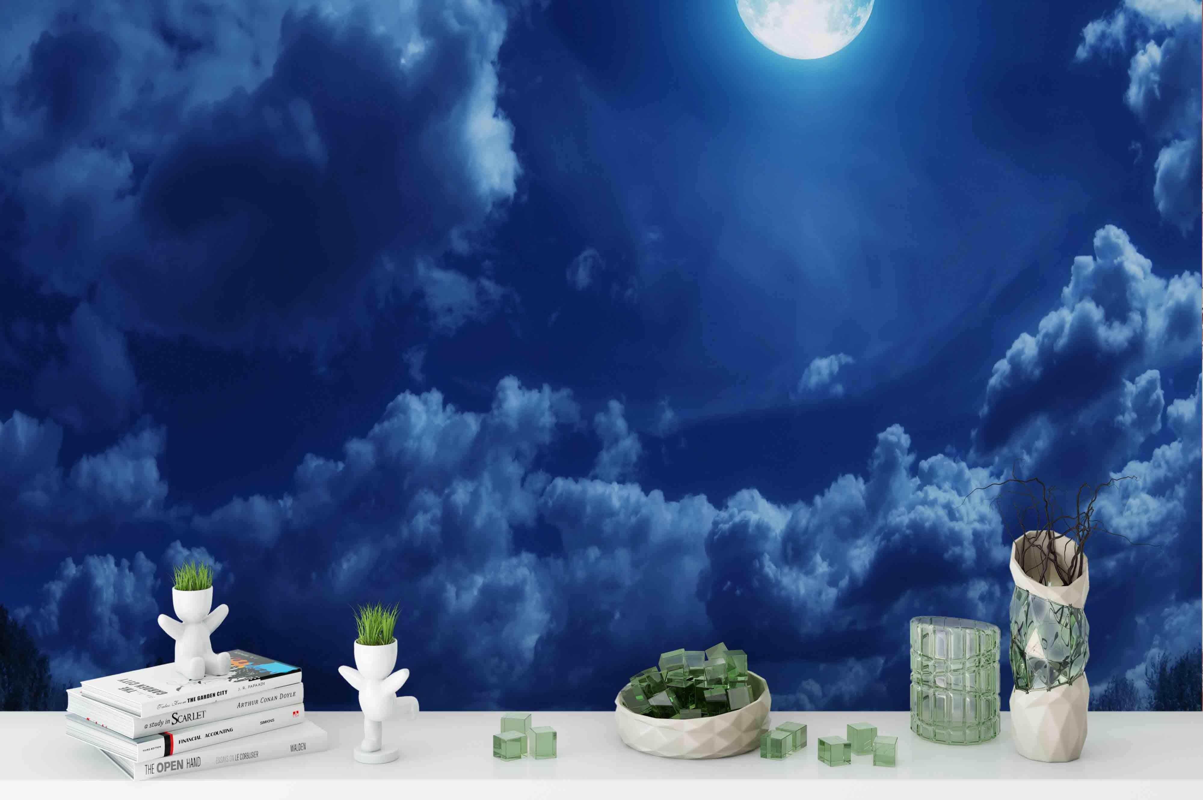 3D Moon Sky Clouds Night Wall Mural Wallpaper 231- Jess Art Decoration