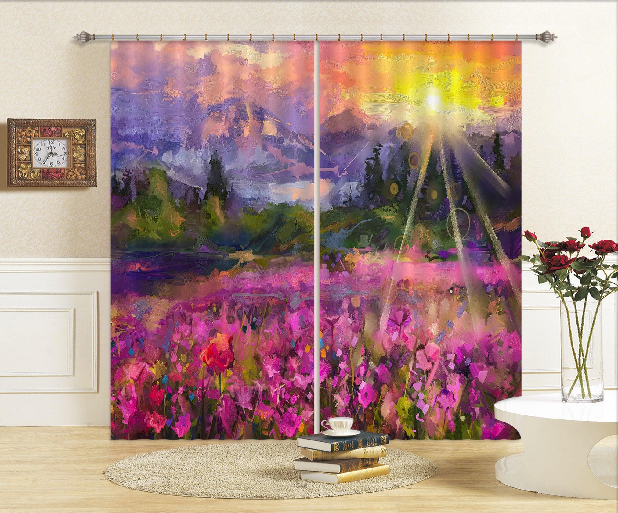 3D Landscape Oil Painting Mountain Flowers Curtains and Drapes SF128- Jess Art Decoration