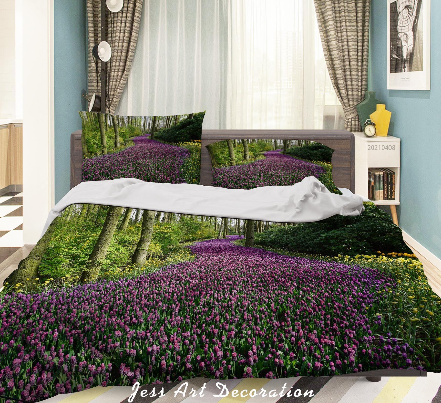3D Green Forest Purple Floral Quilt Cover Set Bedding Set Duvet Cover Pillowcases 260- Jess Art Decoration