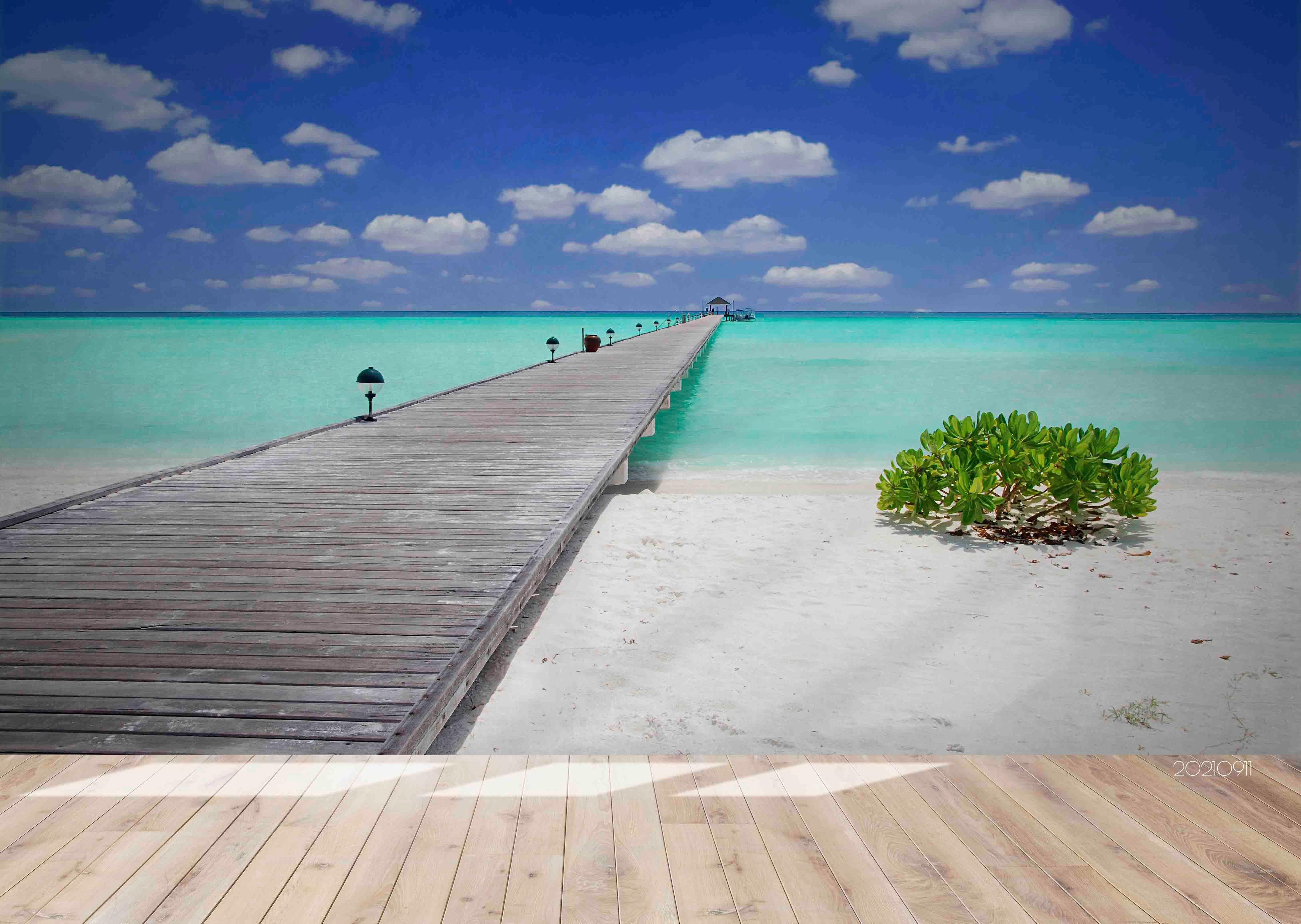 3D Bridge Blue Sky Cloud Sea Landscape Wall Mural Wallpaper LQH 828- Jess Art Decoration