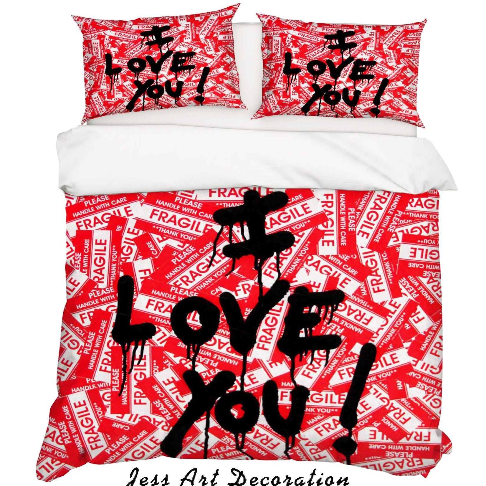 3D  Red Black I Love You Letter Quilt Cover Set Bedding Set Duvet Cover Pillowcases  ZY D89- Jess Art Decoration